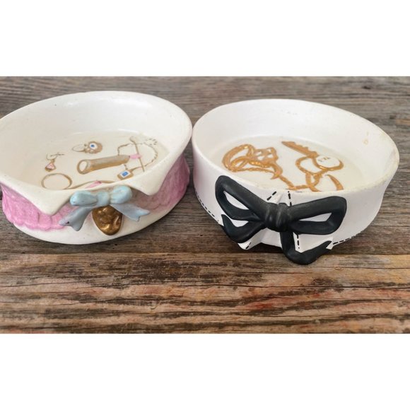 Vintage 1950s Lefton His/Hers Trinket Dish/Bowls Shirt Collars Jewelry Keys